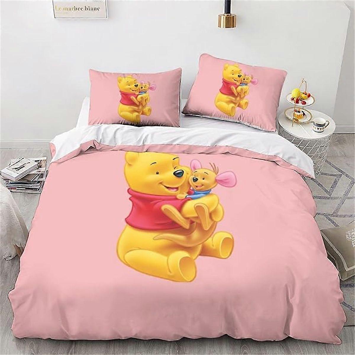 x1 Lençóis O Conjunto de Capa de Edredom Pooh, Capa de Edredom de Anime Fofa com Fronhas para Menino e Menina Conjunto de Cama de 3 Peças (1 Capa de Edredom + 2 Travesseiros 