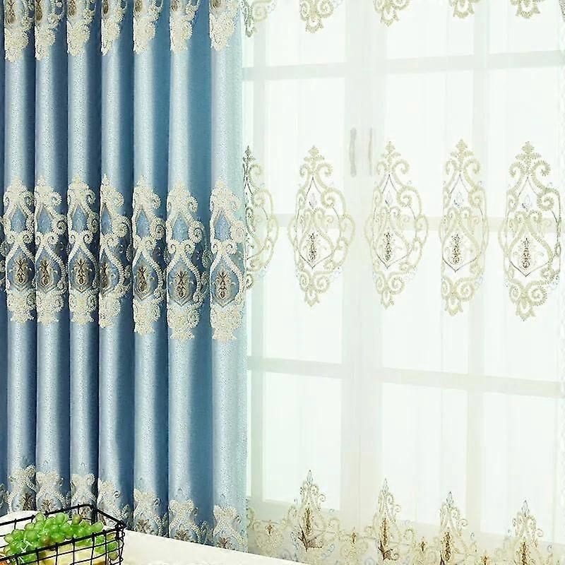 2PCS High-grade European-style Thickening Blackout Curtains Home Living Room Bedroom Crown Embroidered Luxury Elegant Hook Curtains