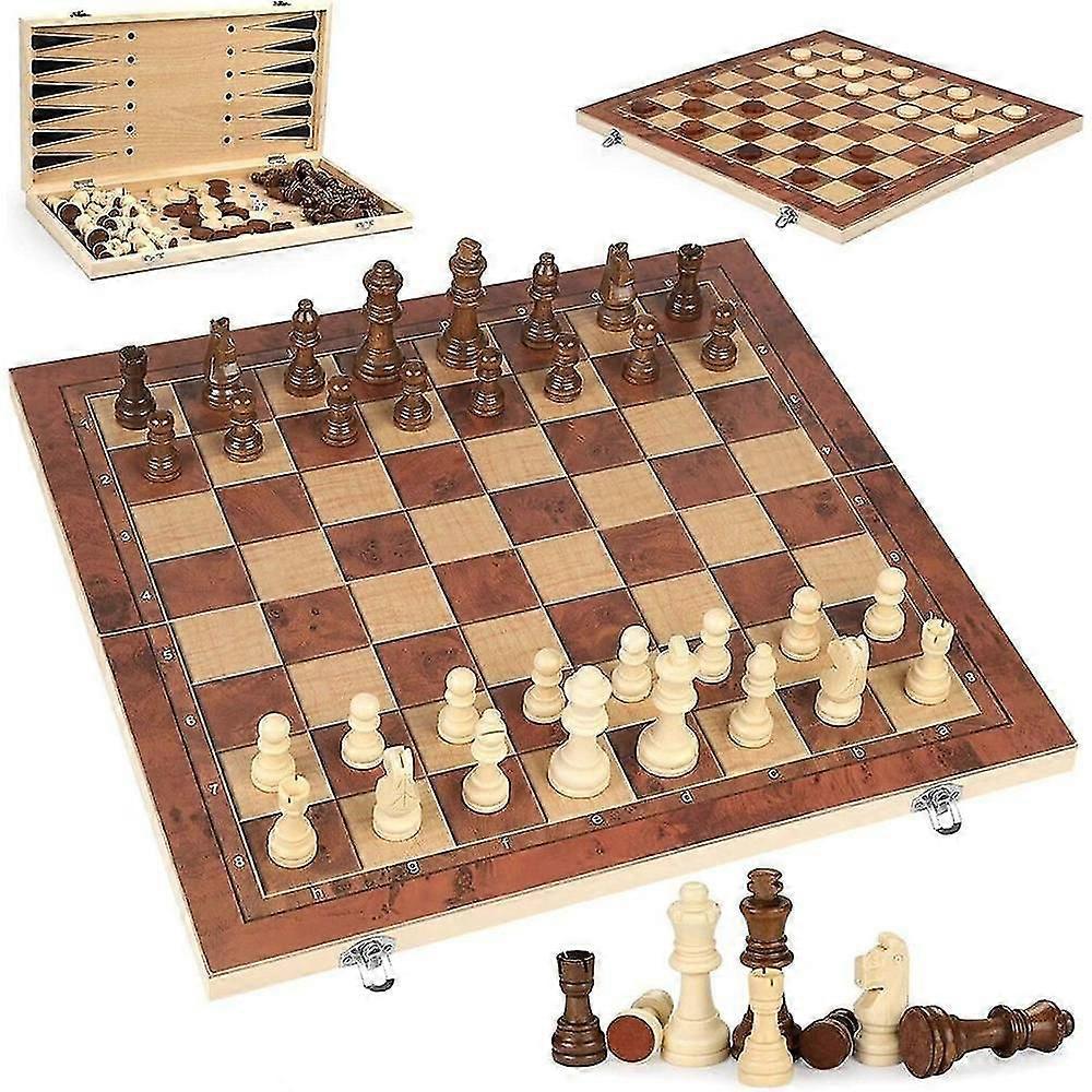 Chess Board Checkers Backgammon 3-in-1 Games Sets Wooden Chess S LBZ