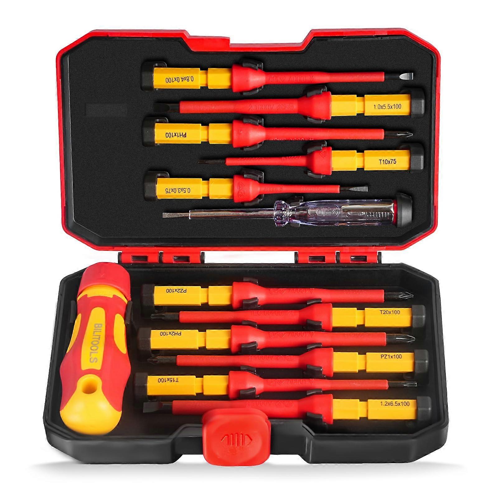 13-Piece 1000V Insulated Screwdriver Set with Magnetic Steel Tips for Electrical Work and DIY Projects