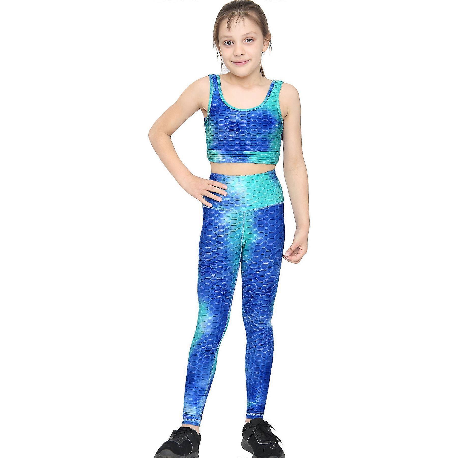 Girls Blue Vest Top And Legging Yoga Set