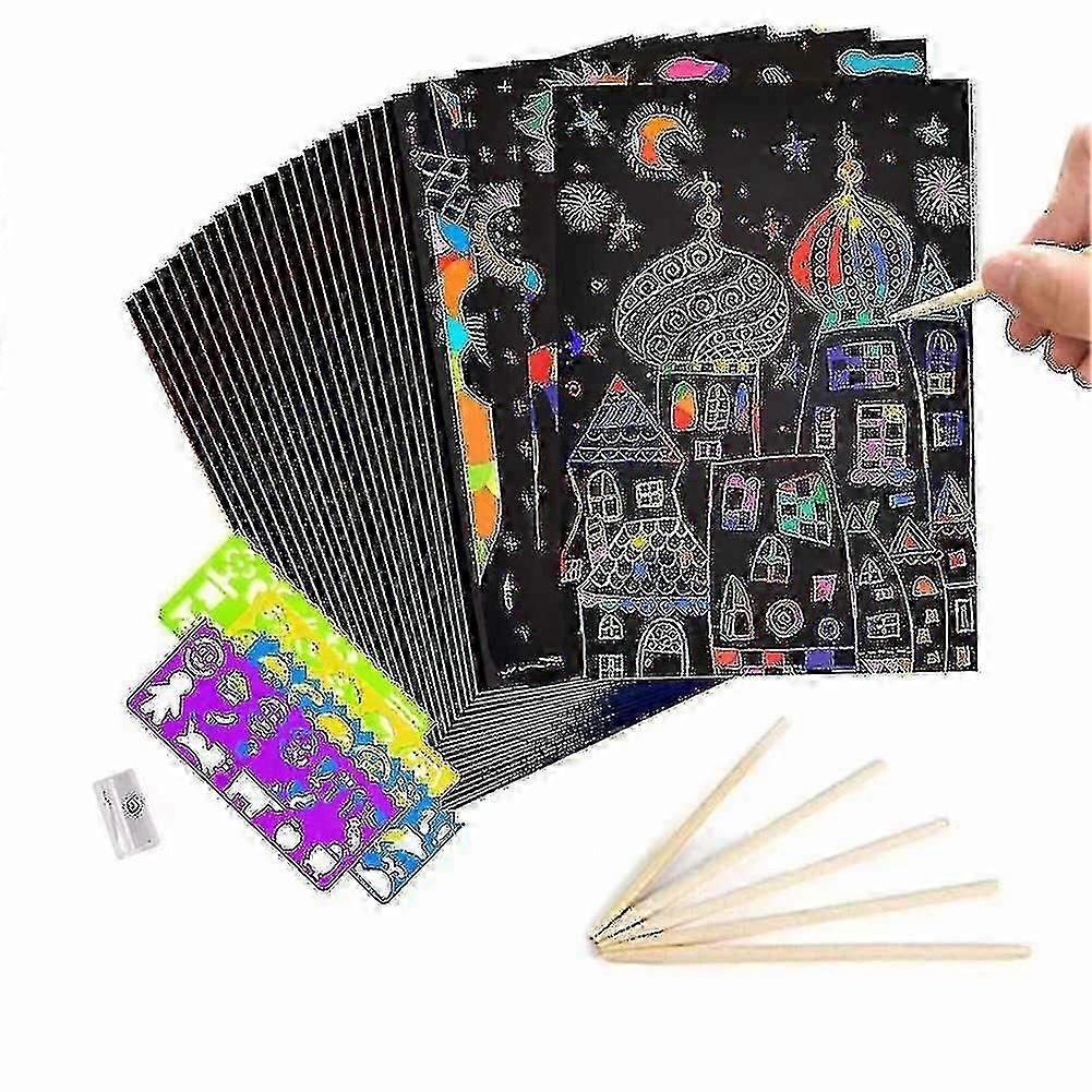 Zk- 50 Sheets Rainbow Scratch Paper Crafts Board