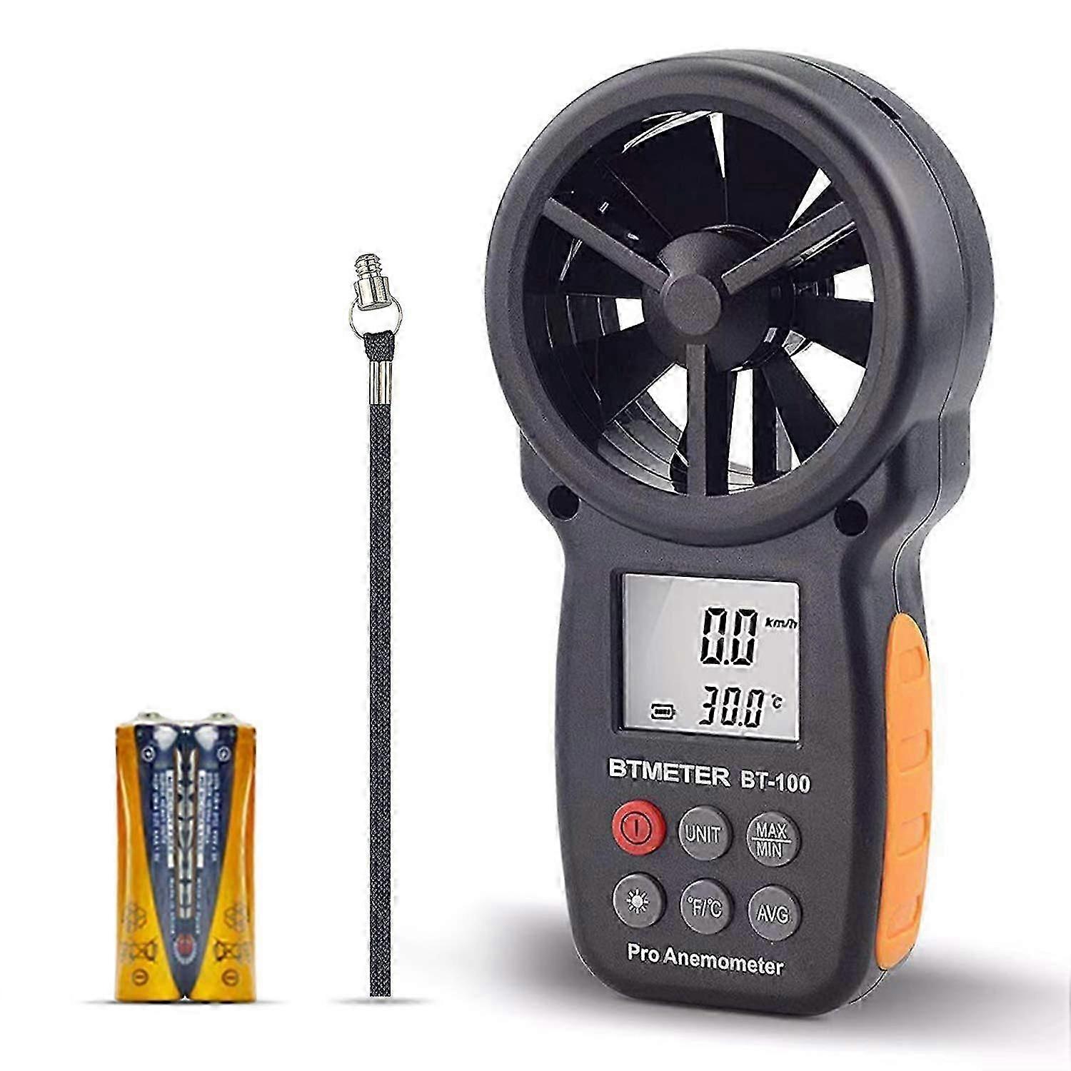 Digital Anemometer Handheld - BTMETER BT-100 Wind Speed Meter Gauge, Accurately Measure Wind Temperature Speed CFM with MAX/MIN/AVG