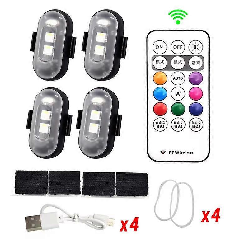 4PCS Wireless LED Strobe Lights with Remote Control, 8 Colors USB Charing Waterproof Emergency Warning Lights