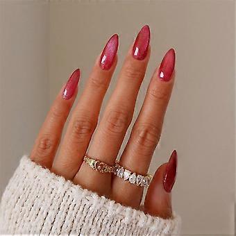 Cat Eye False Nails Glitter False Nails Full Cover Stick on Nails Press on Nails Almond Artificial Nails Manicure Supply