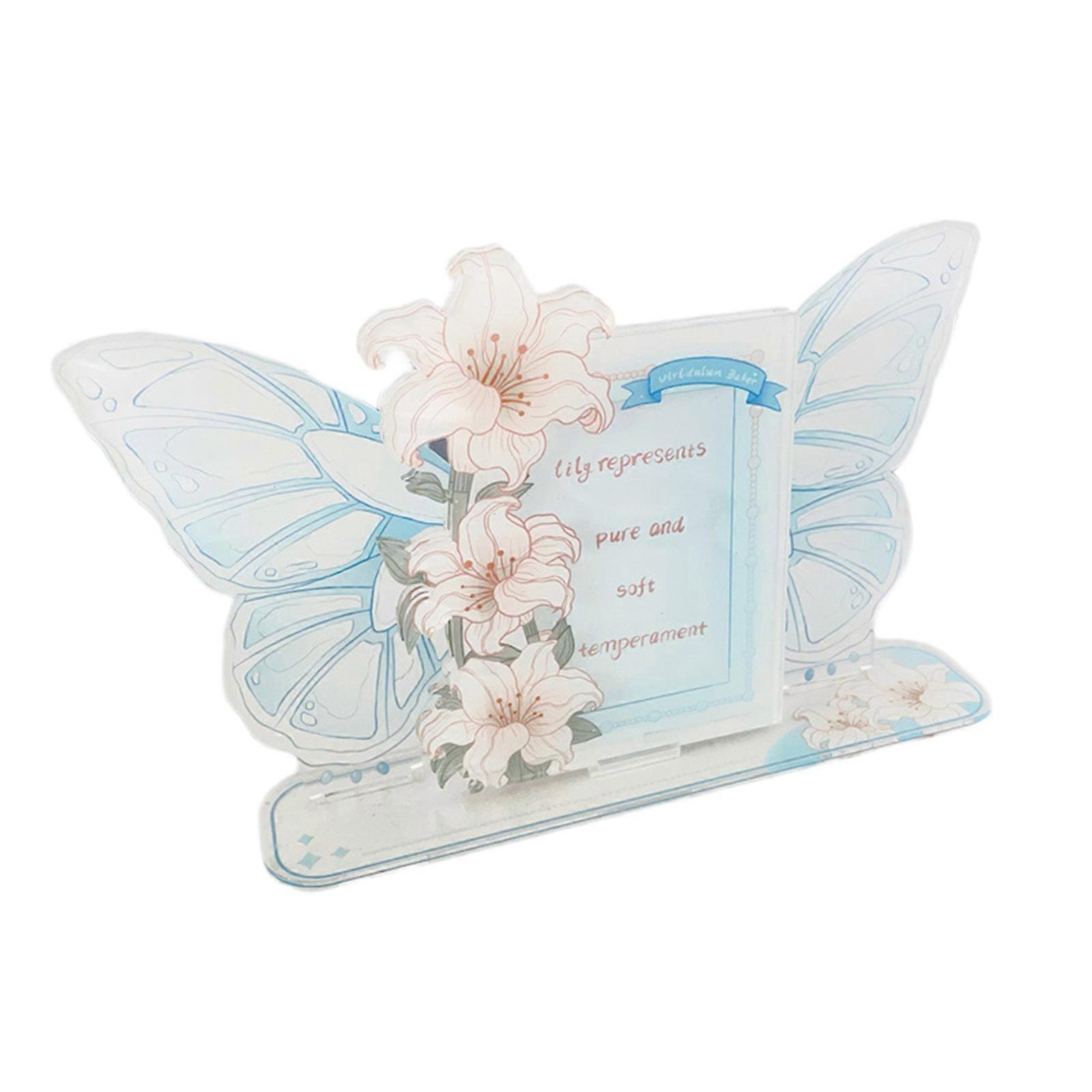 Elegant Rose and Lilys Pattern Sturdy Acrylics Card Stand Multipurpose Display Rack Accessory for Office and Home