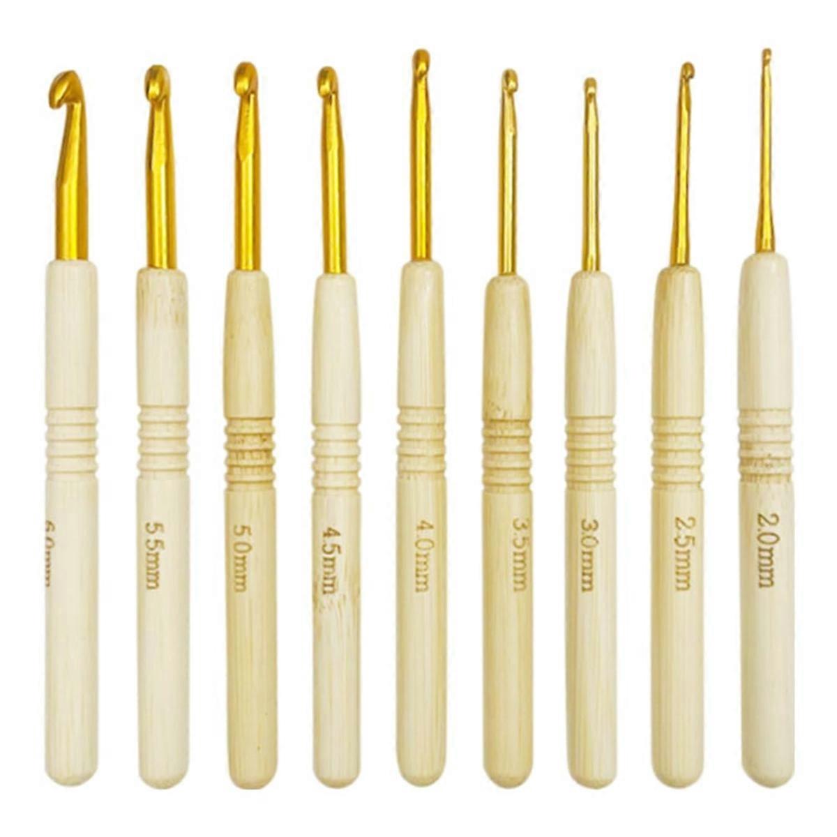 9pcs 135mm Bamboo Crochet Hook Wooden Handle Crochet Hooks Knitting Needles Sets for Making Sewing Blankets Yarn Crafts
