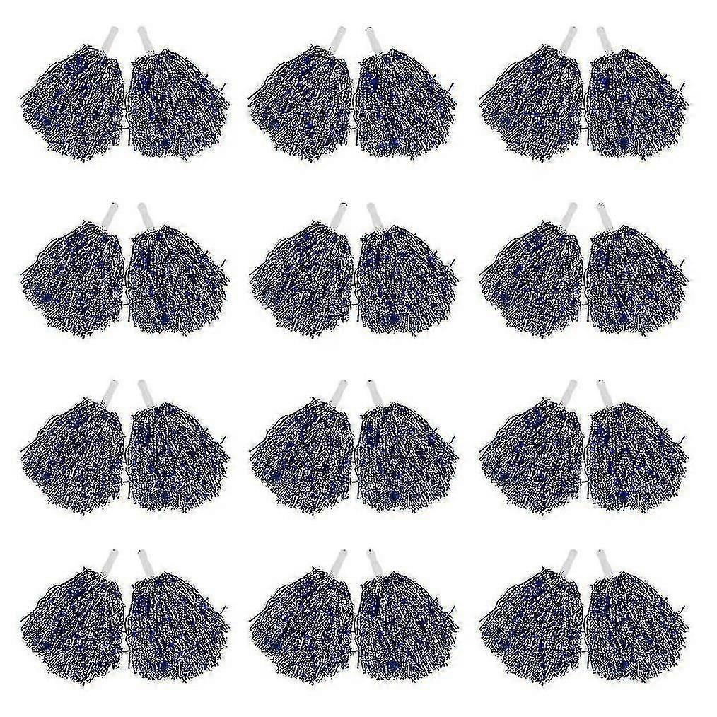 24pcsチアリーディングポンポンメタリックフォイルチアポンポン大人子供Cheerlのためのプラスチックハンドル付き