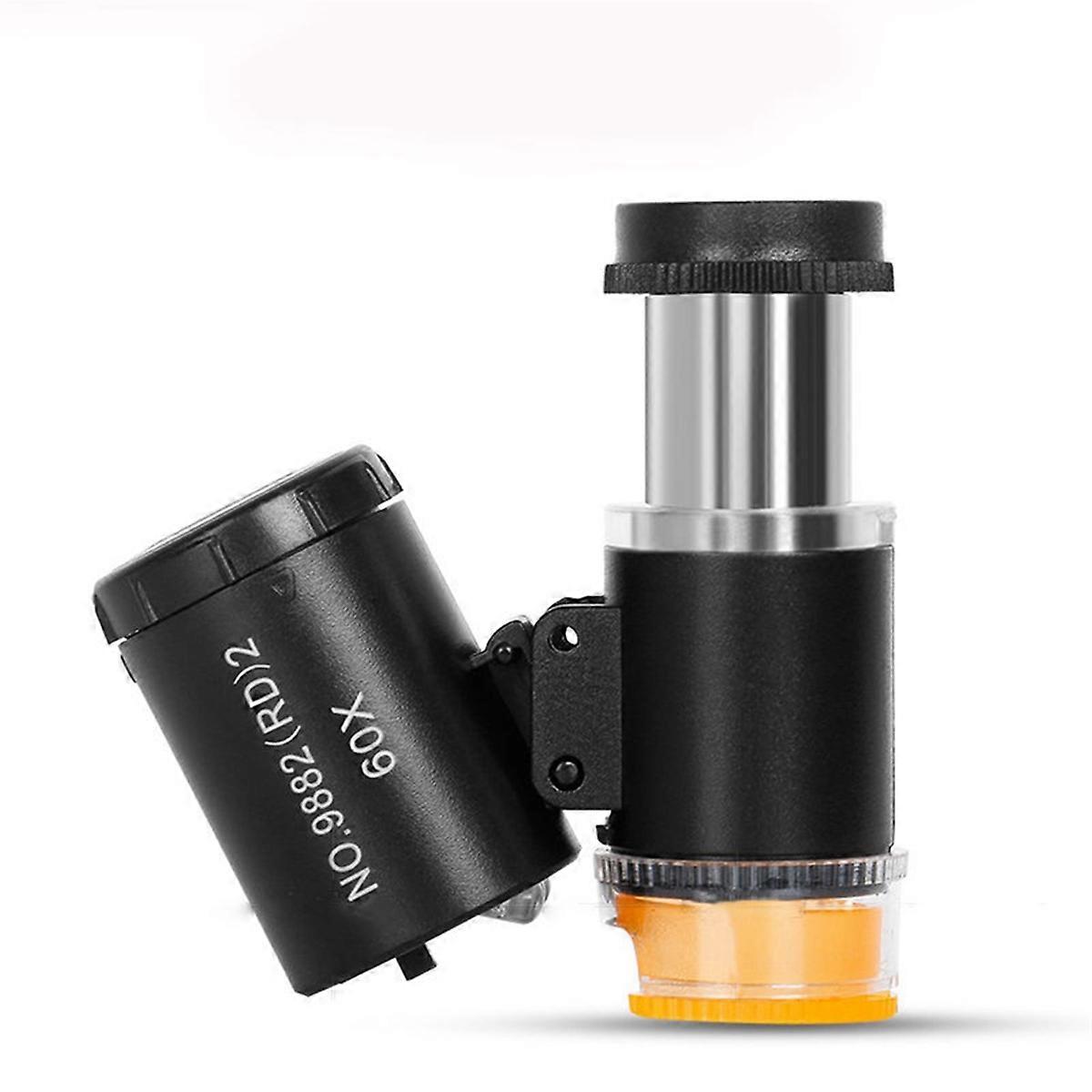 60X Mini Pocket Microscope Jewelers Eye Loupe With LED UV Light- A