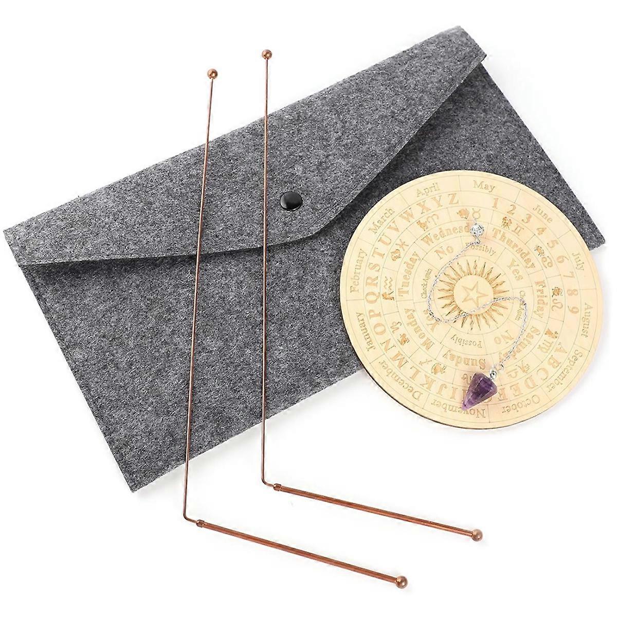 Copper Dowsing Rods Spiritual and Divining Pendulum Board Mat Kit for ,Divining Water,Energy Healing