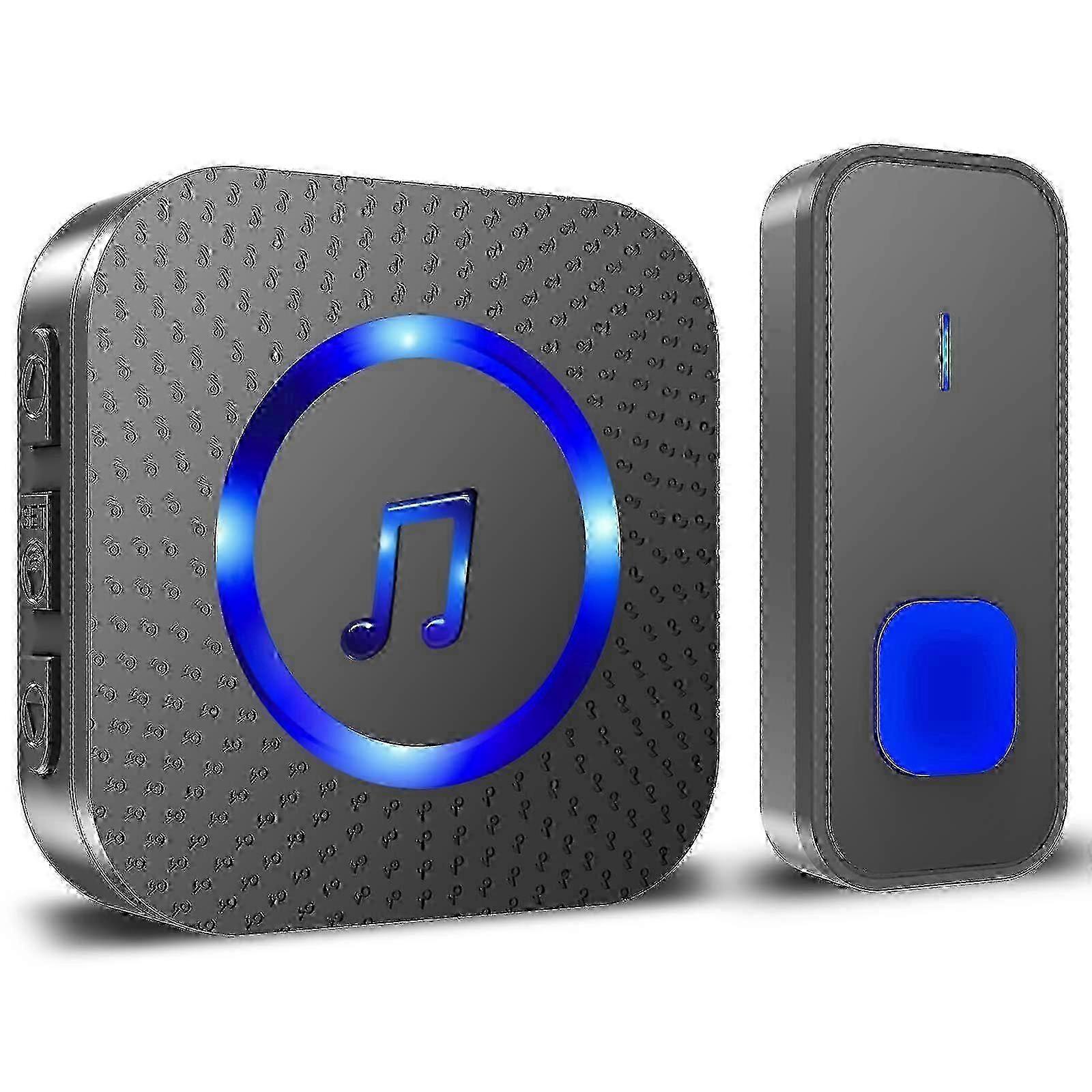 Waterproof Electronic Door Chime Kit with 400M Range IP55 Rating and 55 Melodies at 5 Volume Levels - Blue and Black