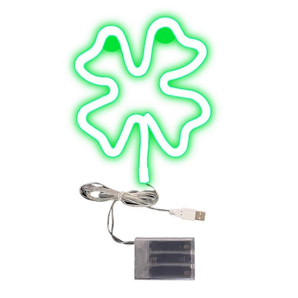 Neon Signs Lights LED Neon Light Green Clover Window Lights Irish Shamrock Neon Tube Signs for Window Wall Decor