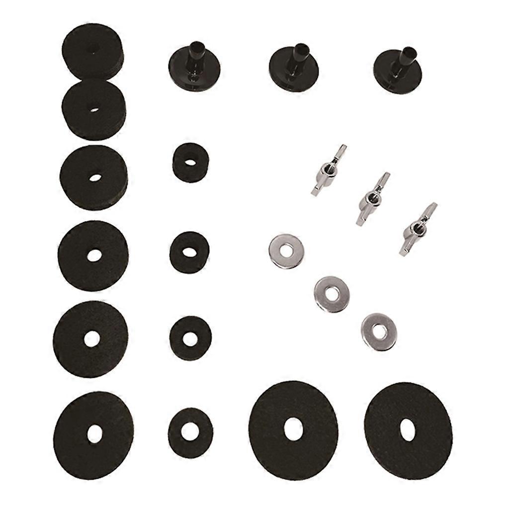 Drum Felt Set with Washer Sleeves Nuts Musical Percussion Instrument Replacement Accessories Non Slip Drum Accessory 21x Black