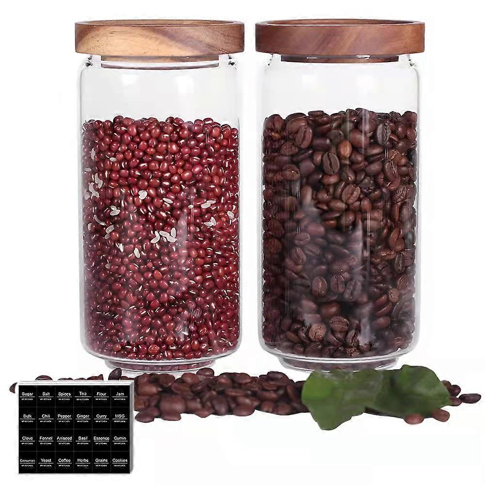 Borosilicate Glass Jars with Acacia Airtight Lids for Kitchen Storage, 30 oz / 900 ml