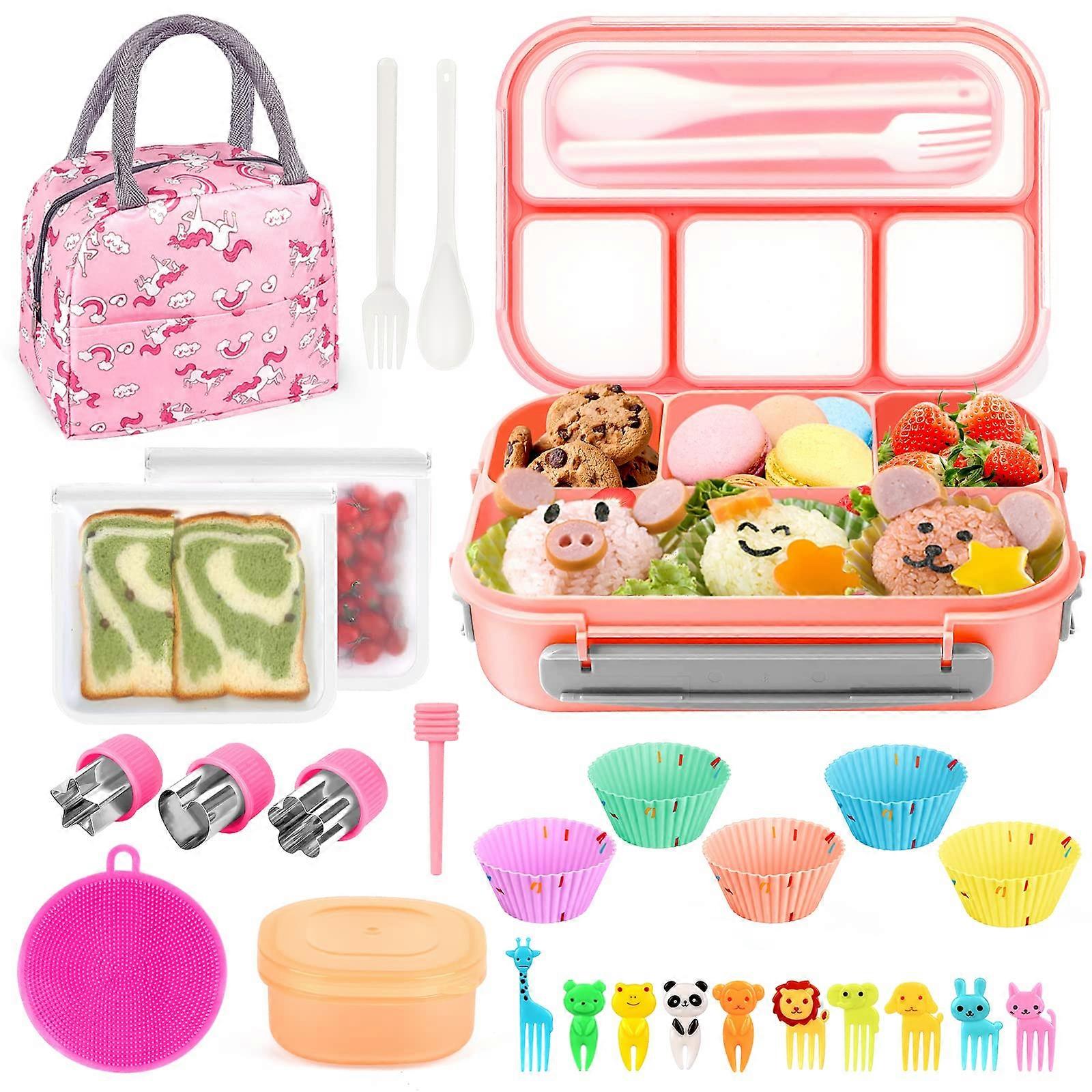 27Pcs Bento Box Lunch Kit, 1300ML Leak-Proof Lunch Container with 4 Compartments, Utensils, BPA-Free, Microwave & Dishwasher Safe