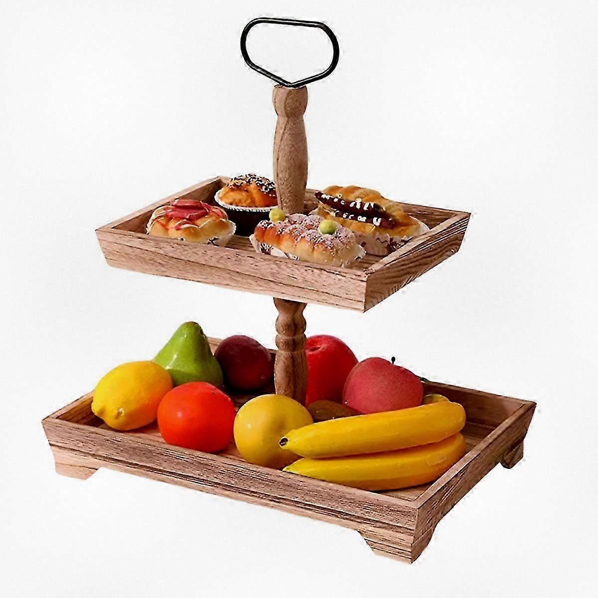 Doppelschichtiger Kuchenständer Dessert Serviertablett Displayhalter, hellbraun