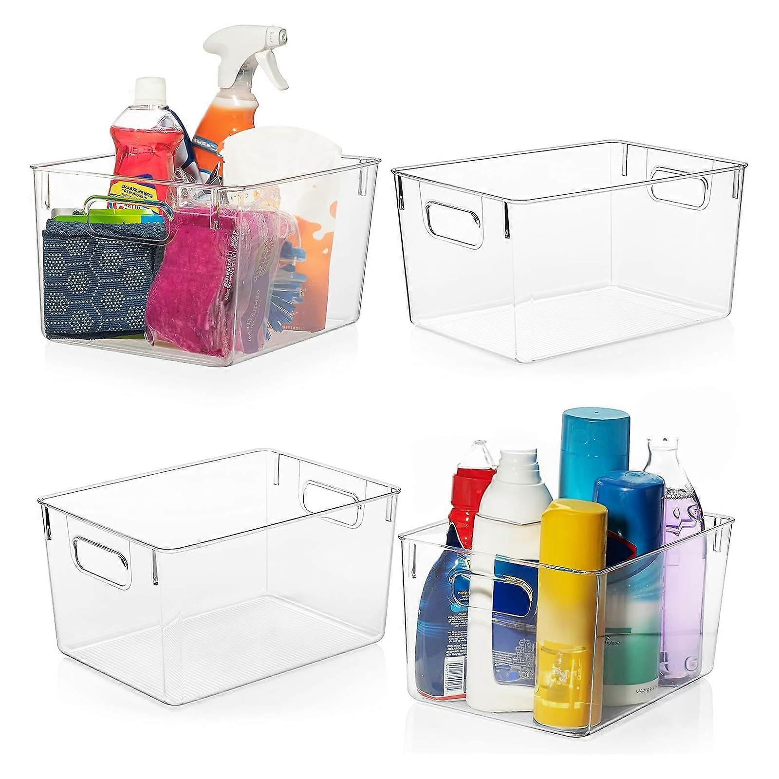 Plastic Storage B, Fridge Organizer,Clear Plastic Organizer Pantry B with Handle,Stackable(4 pcs)