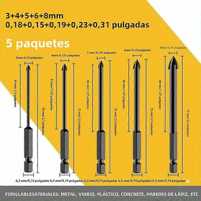 High Efficiency Universal Drill Bits 5/7 Pieces Hex Screw Triangular Cross Drill Bit for Glass Ceramic Wood and Metal