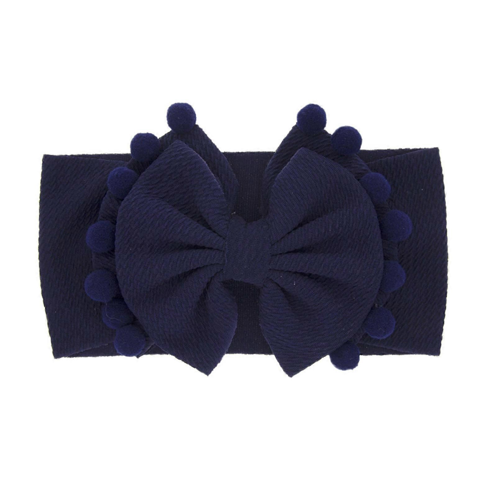 Baby Bows Headband Soft Elastic Turban Colored Hair Balls Headwear Double Layer navy blue