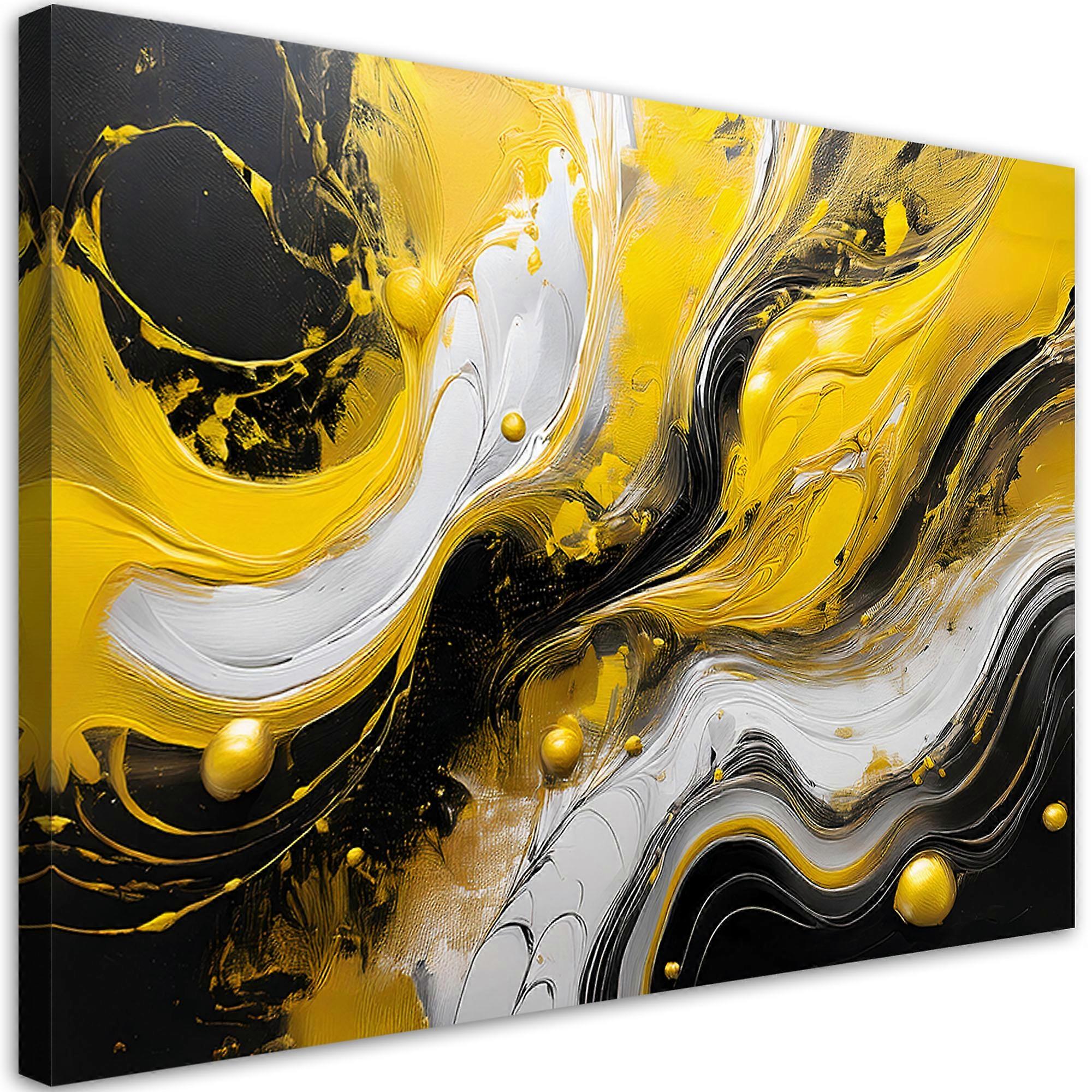 Impression sur toile, Jaune Noir Abstrait Texture Style Loft - 120x80