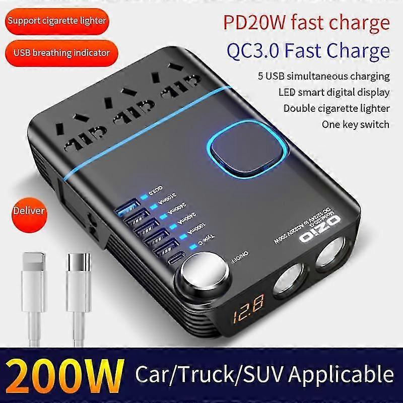 Car Inverter DC 12V/24V To 220V Power Converter Multi-function Socket Charger 5USB