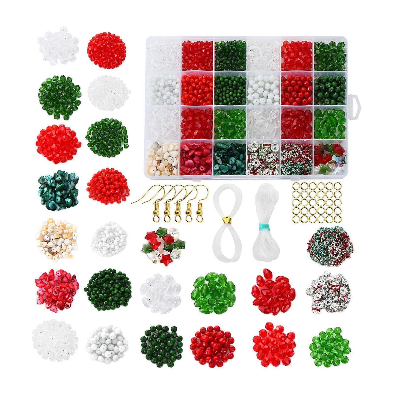 Christmas Beads Kit Chip Supplies with Elastic Bracelet String Cord Kit Set for