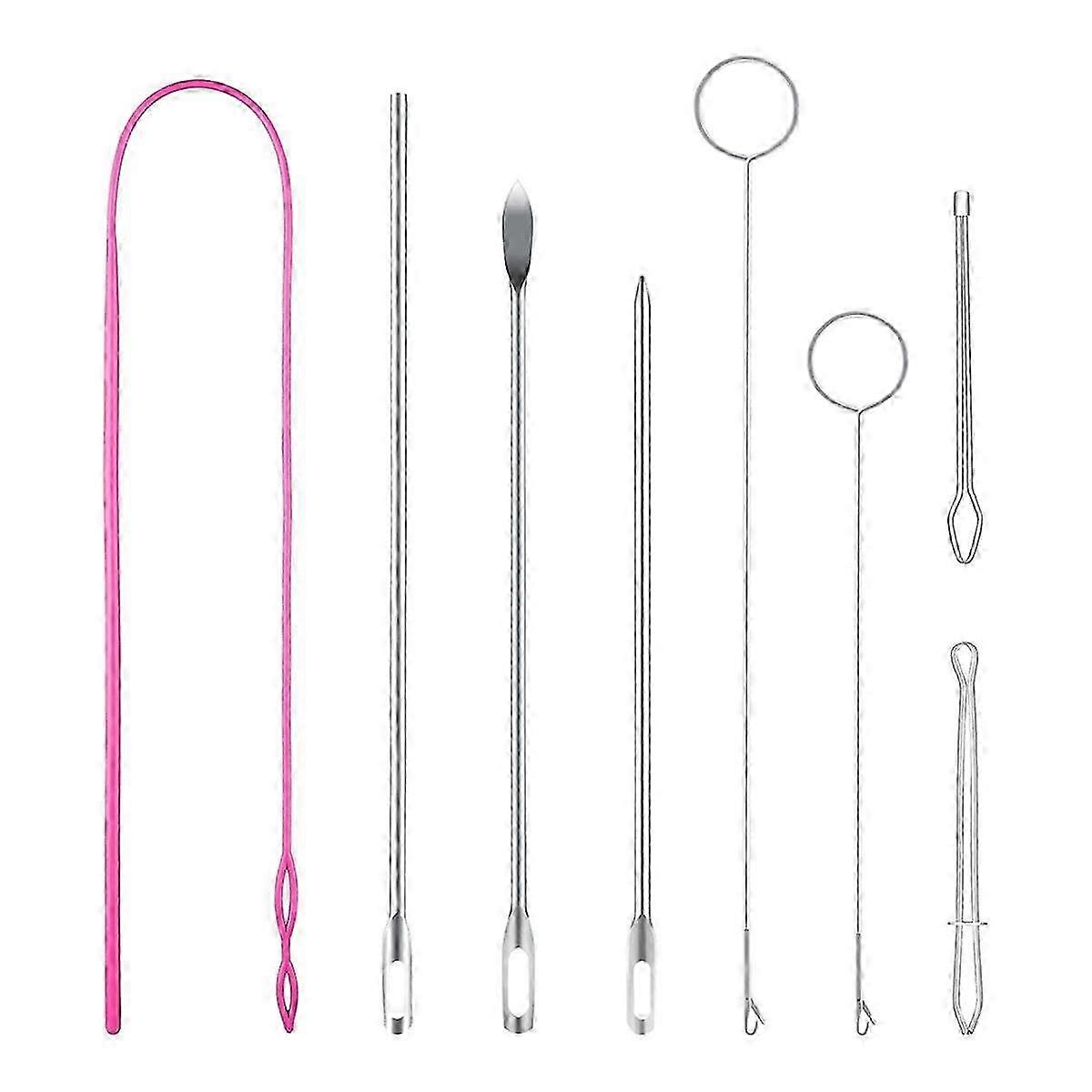Drawstring Threader Tool Set, Stainless Steel Sewing Loop Turner Hooks with Latch, Flexible Drawstring Threader