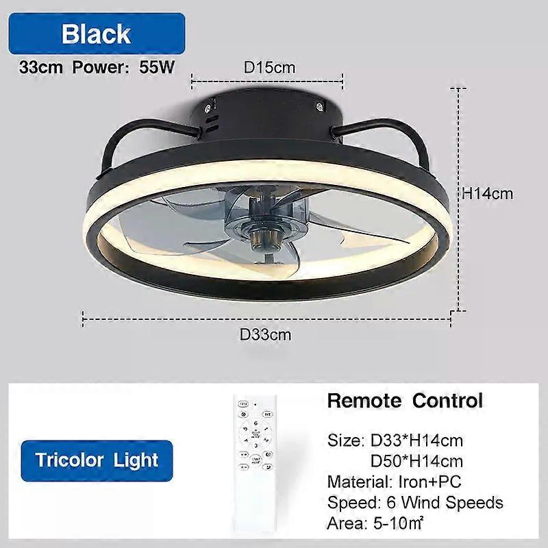 Smart Bedroom Ceiling Fans with Remote Control Low Profile 33CM 55W Dimmable LED Ceiling Fan with Lights 6 Wind Speeds Timing