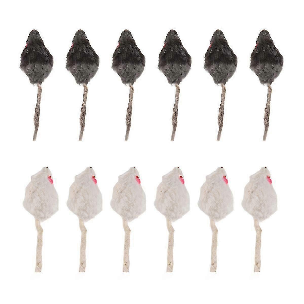 12Pcs False Mouse Cat Pet Toys Cat Long-Haired Tail Mice Sound Rattling Soft Real Fur Sound Squeaky