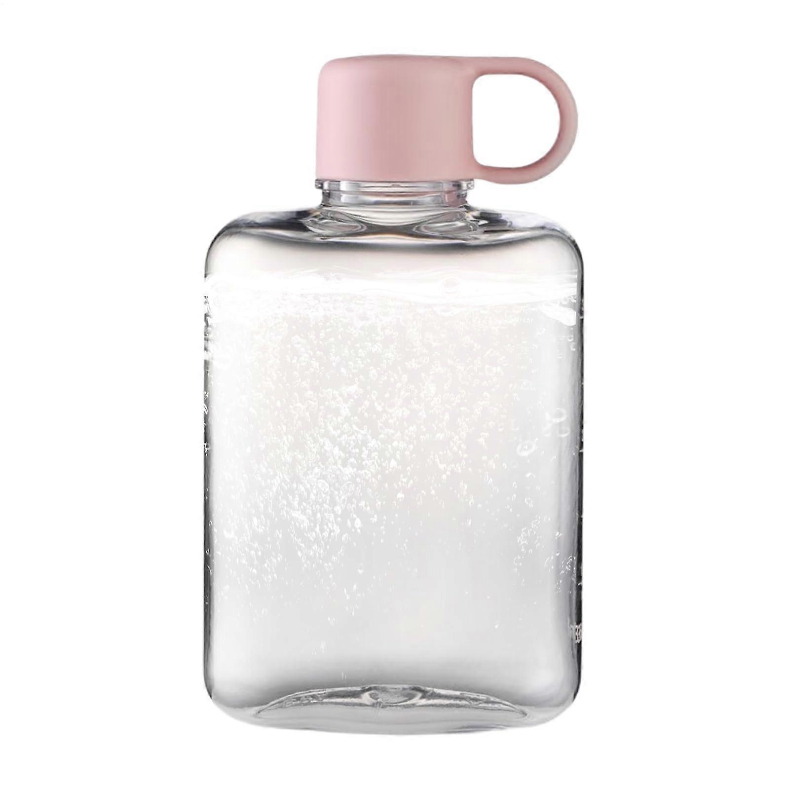 Flat Water Bottle 360 ml BPA-Free Slim Travel Mug Lightweight Compact Square Water Cup Pink for Sports Gym