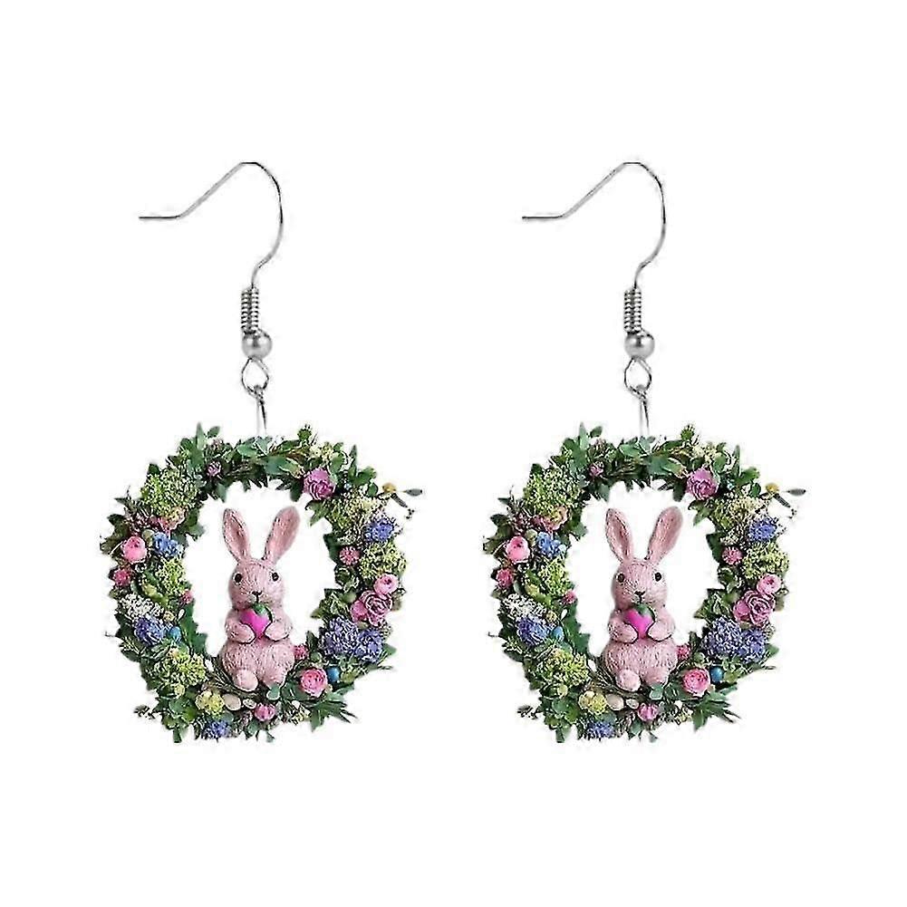 Charming Acrylic Bunny and Wreath Earrings Easter Earrings