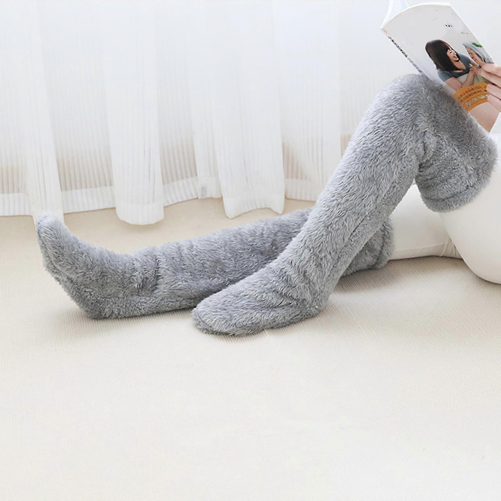 Over Knee High Fuzzy Socks 1 Pary, Pluszowe Pończochy Pantofelki Futrzane długie nogawki dla kobiet Mężczyźni Winter Home Skarpety do spania