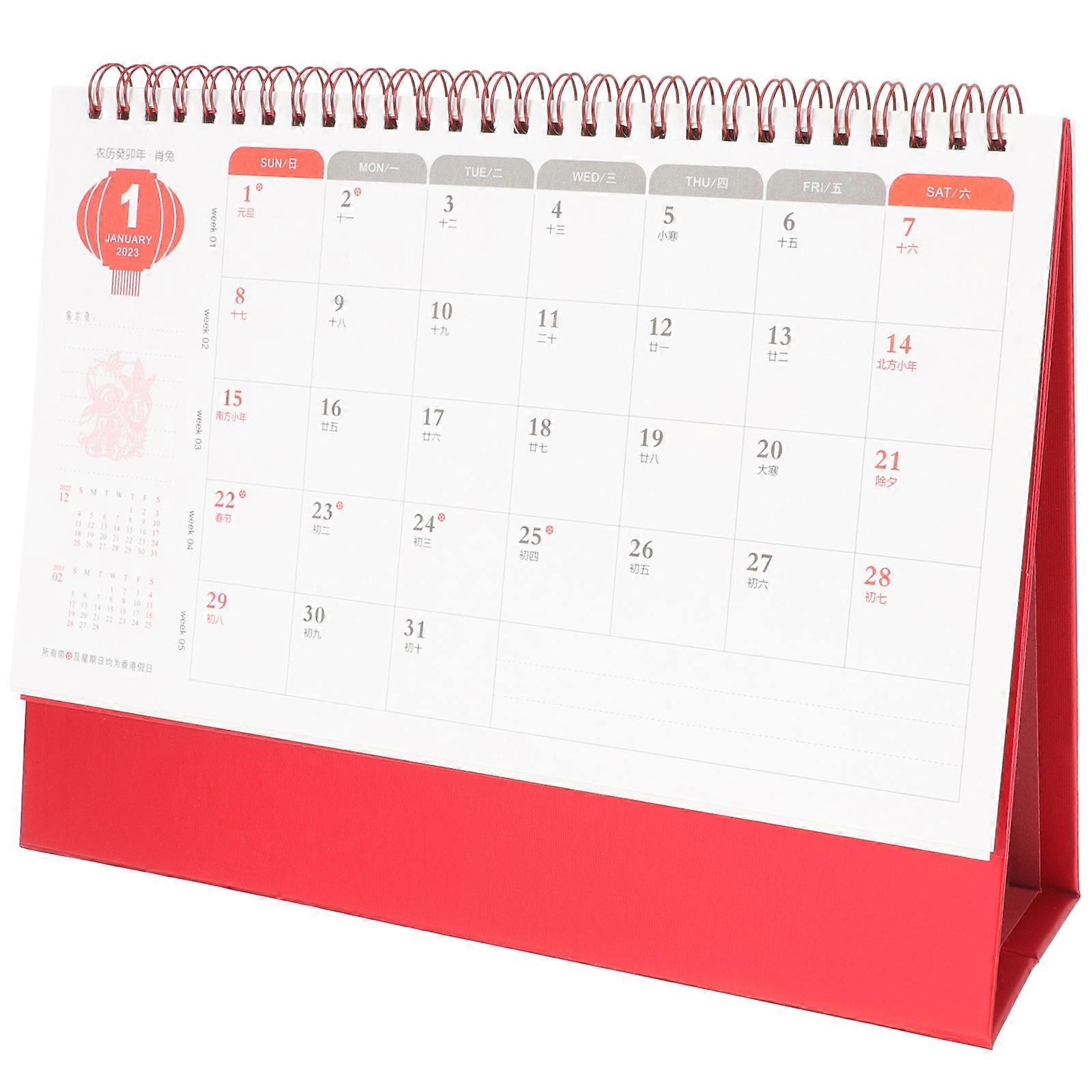 Tabletop Standing Calendar Planner Simple Style 2023 Home Use Golden Note Taking 1Pcs