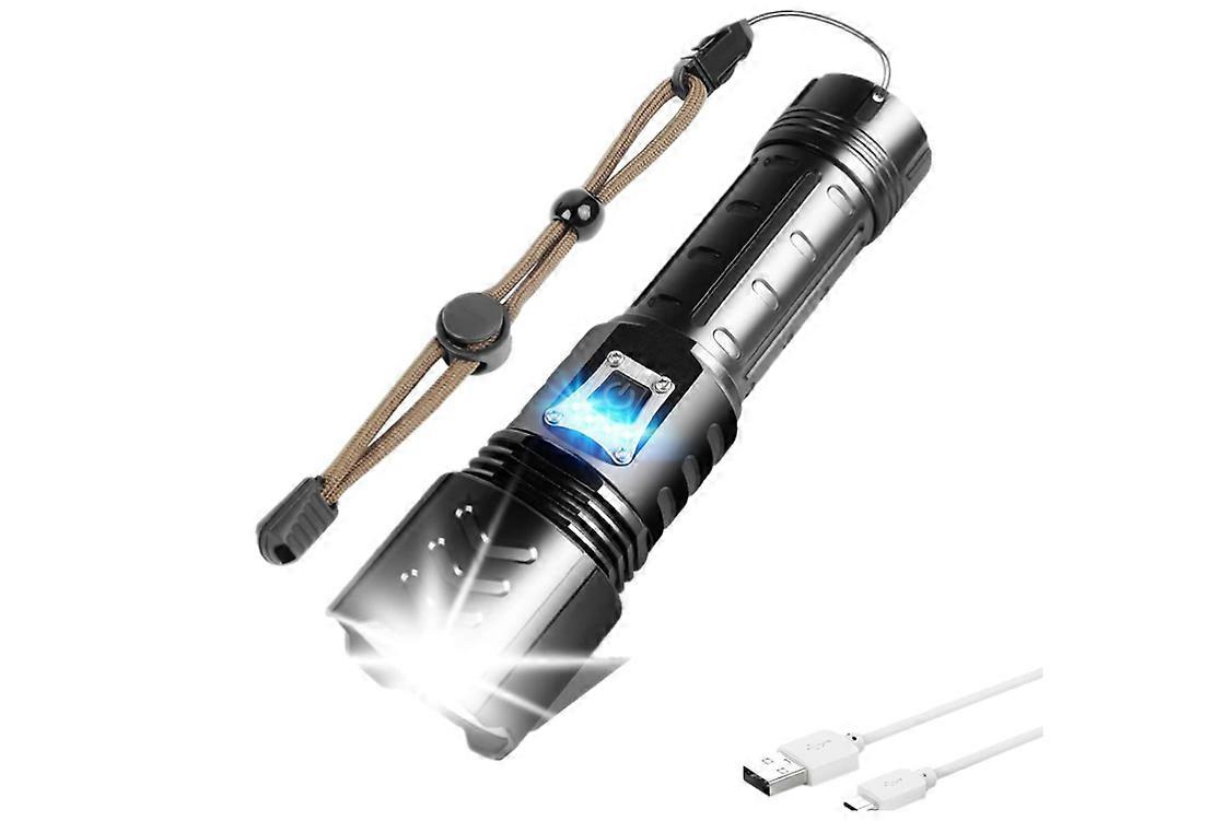 LED Flashlight, XHP90 Flashlight Powerful LED Light 5 Lighting Modes Adjustable Zoomable Waterproof Torch Lamp for Hiking Camping Hunting Fishing(Blac