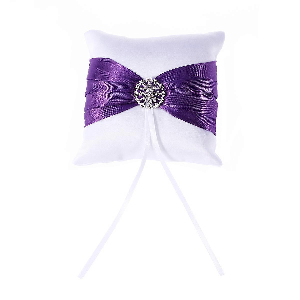 Bruiloft Zorgzame Toonder Kussen Koppels Bruiloft Accessoires Paars 10x10cm Doek Kristal Lint Elegant Ontwerp 1Pack