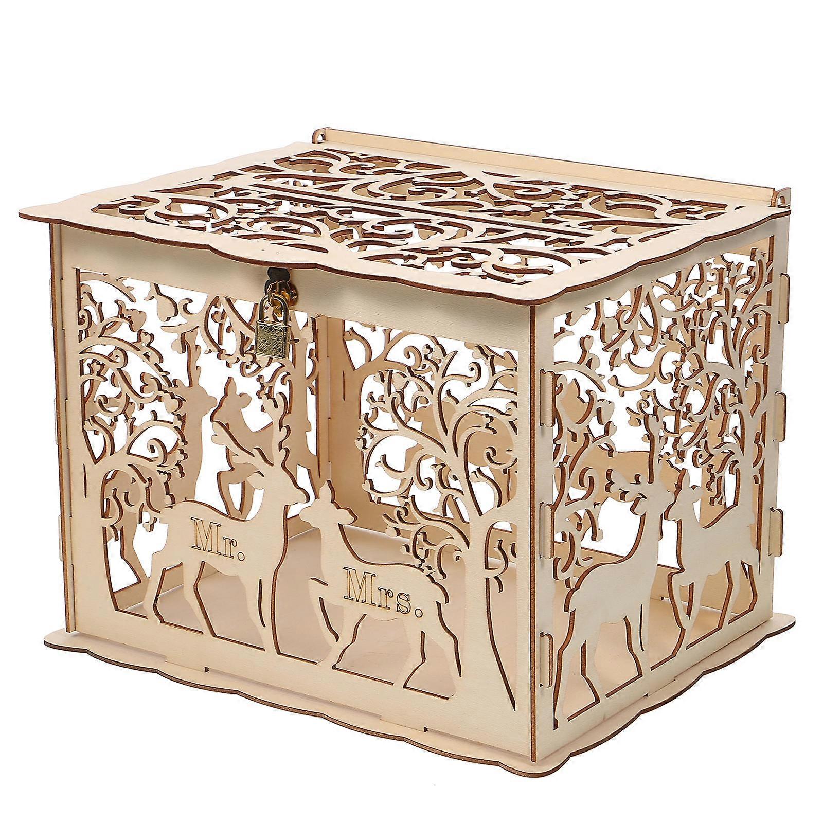 Large Lock Box With Key Wooden Wedding Storage Box Diy Wedding Supplies Deer Box For Wedding Joyful Events 1 Set