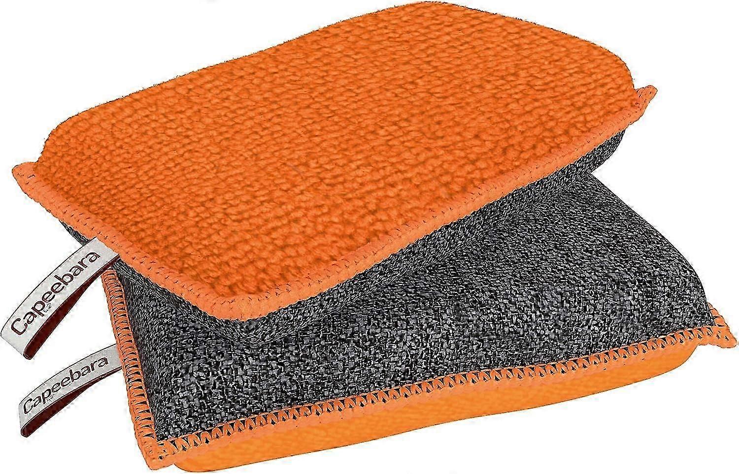 Reusable Washable Sponges - Soft Scratch Sponges (Orange 2-Pack)