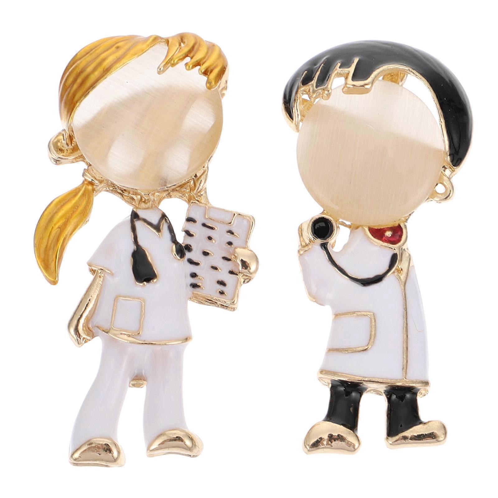 Lapel Pin Cartoon Design Brooches Nurses present for Friends Rectangular Shape 2Set