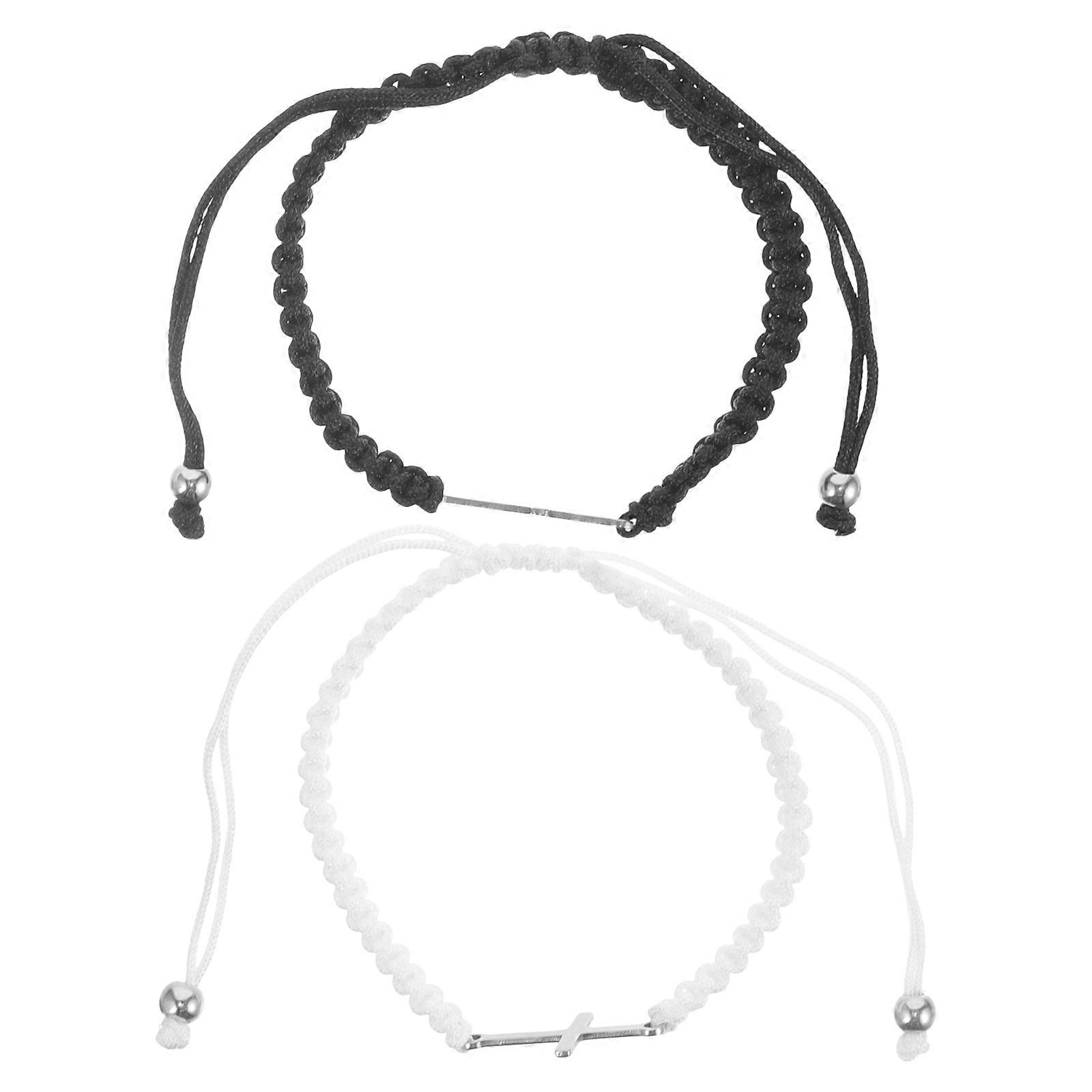 Ladies Bracelet Woven Design Cross Charm Adjustable Friendship Symbol Girls 6.50X6.50X0.50cm 1Pair