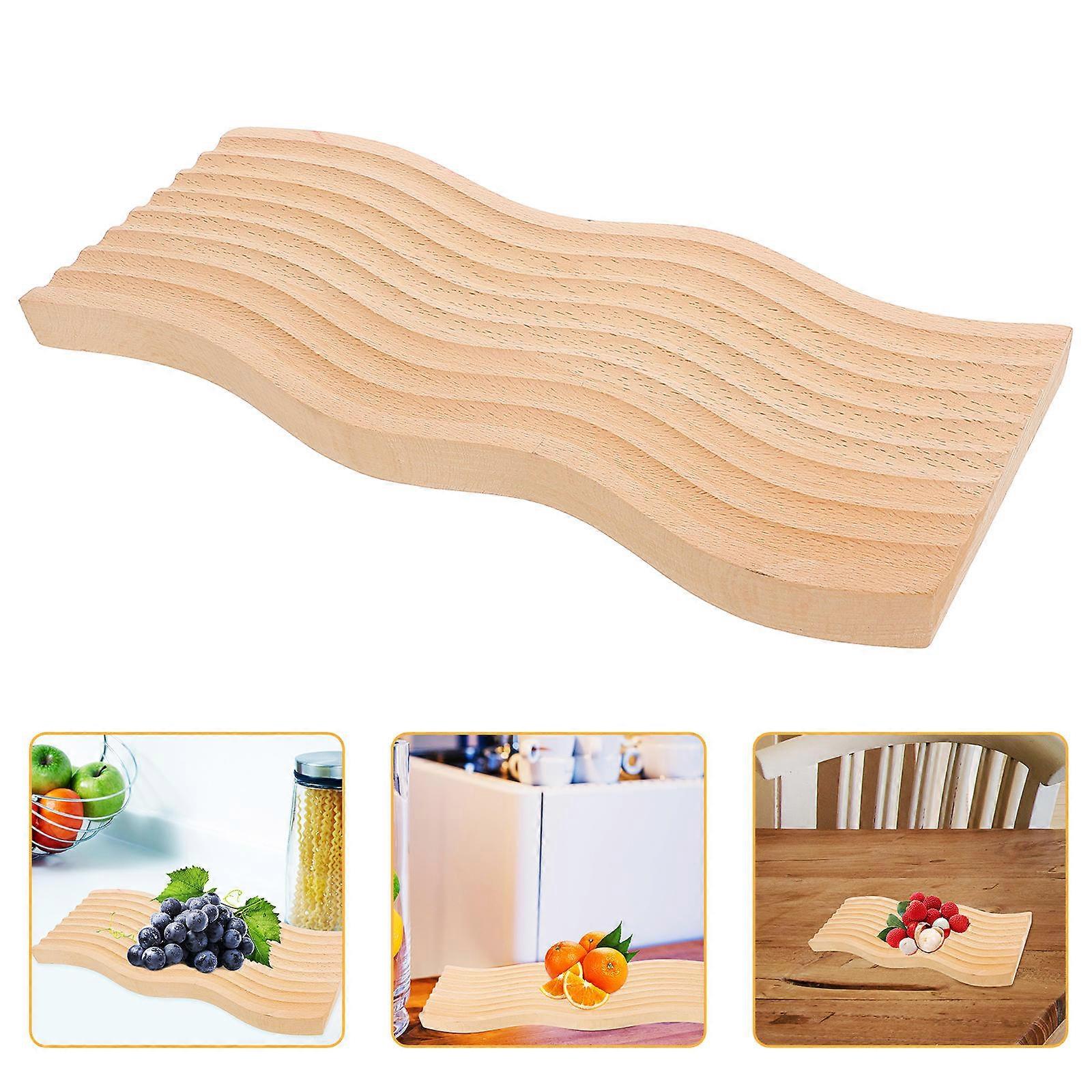Display Tray Waved Wooden Plate Family Use Light Yellow 30.00X12.00X2.00CM Display 1Set