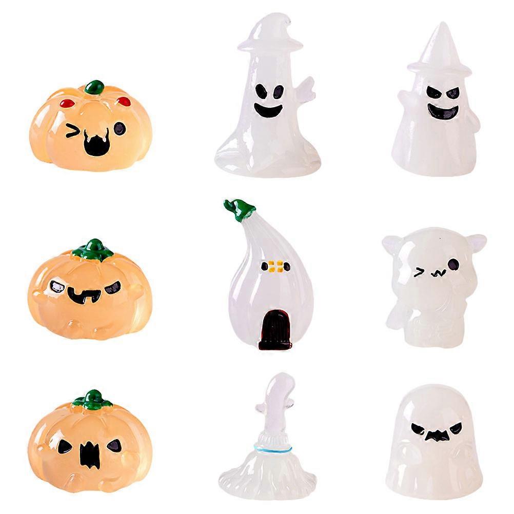 Halloween Scene Layout Mini Props Resin Micro Adornments Assorted Color 2.8X2.8X2CM Halloween Decoration 9Pcs