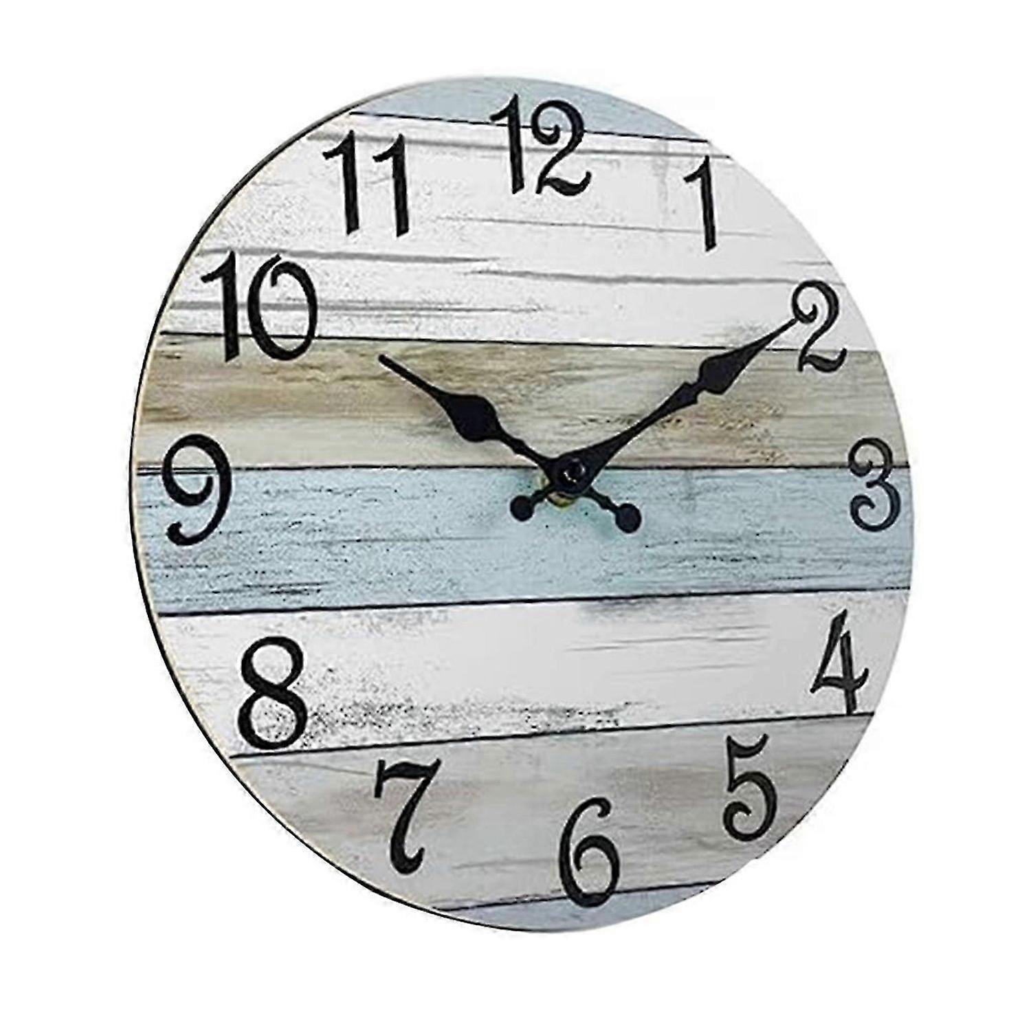 Wall Clock Bathroom Clock, Rustic Wall Clocks Battery Operated, Silent Non Ticking Wooden Coastal-Ea