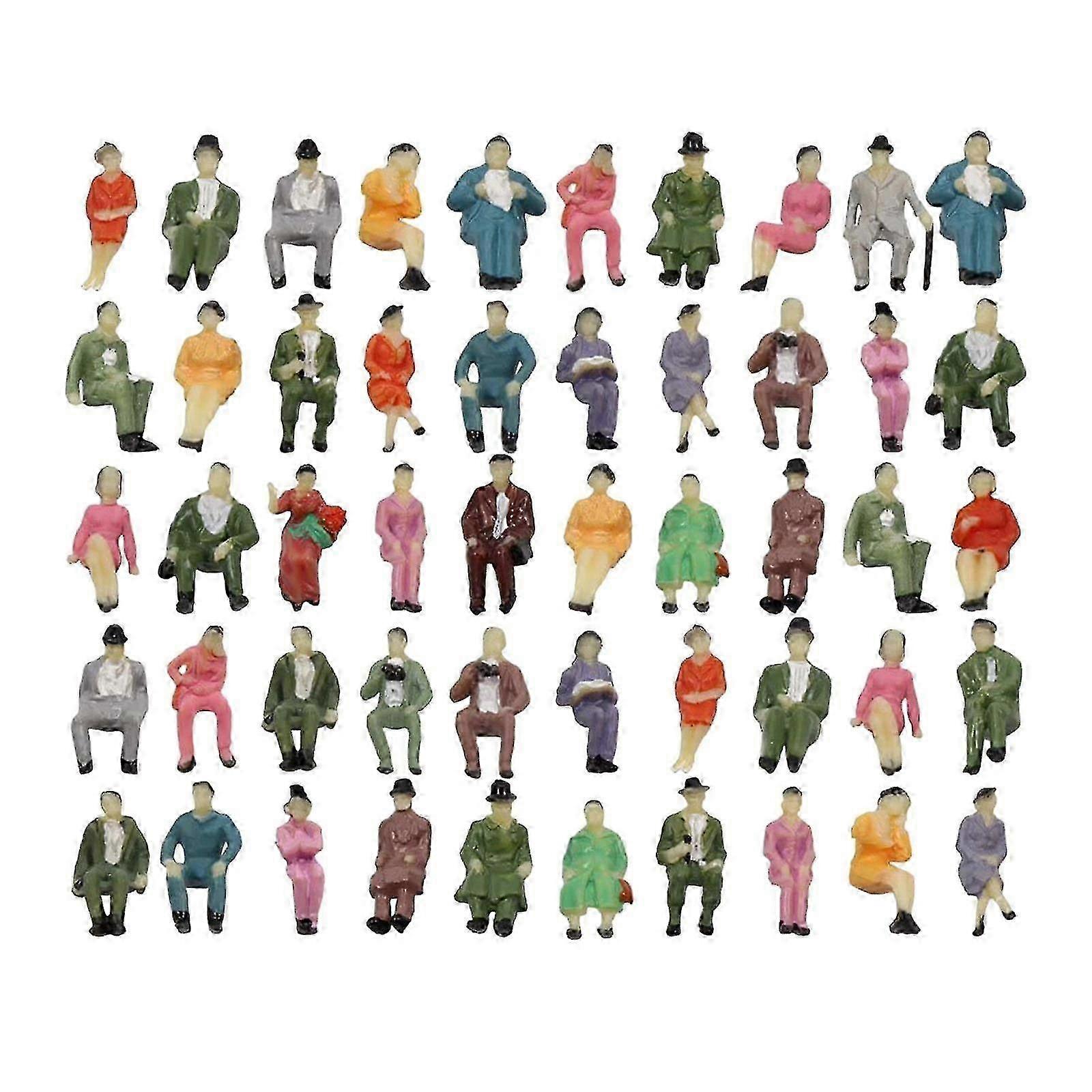 50Pcs 1:87 Scale Painted People Figurines for Model Train Diorama
