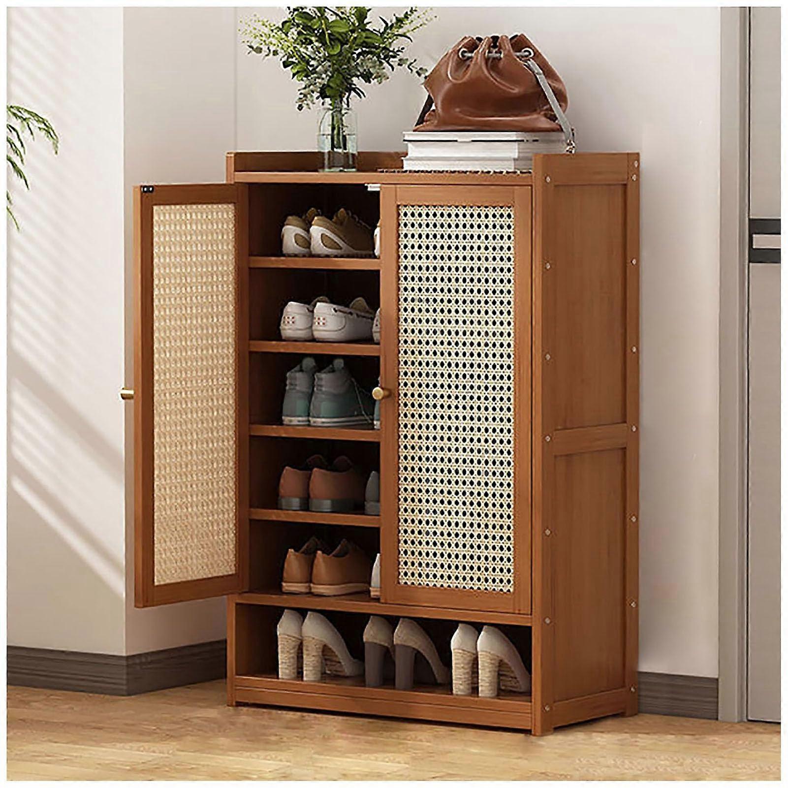Flip Shoe Cabinet Rattan Cabinet Shoe Organiser with Adjustable Shelves (60*32*94cm)