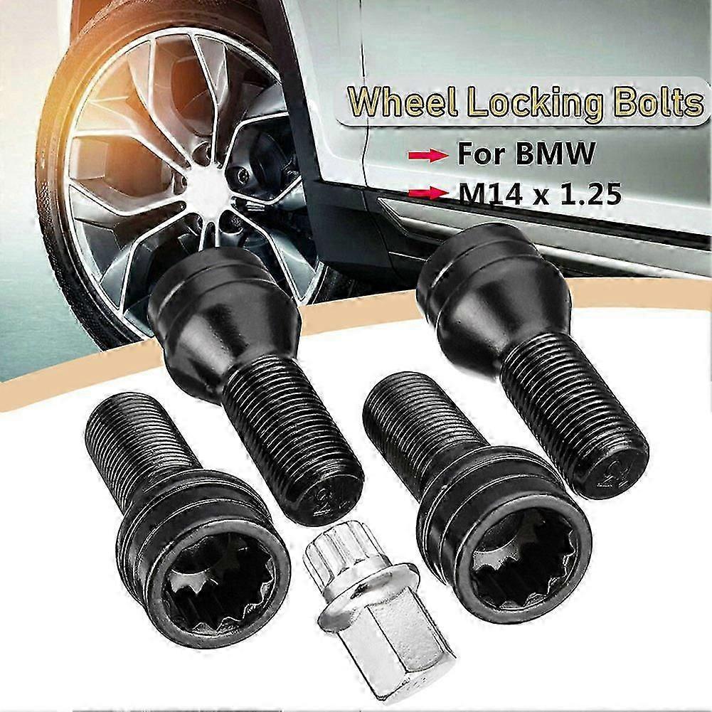 4 Adet Siyah Alaşımlı Araba Jant Kilitleme Cıvataları Lug Somunları M14 X125 Anti-hırsızlık + anahtar Paslanmaz Çelik BMW MINI R50 Otomobil Cıvataları Için