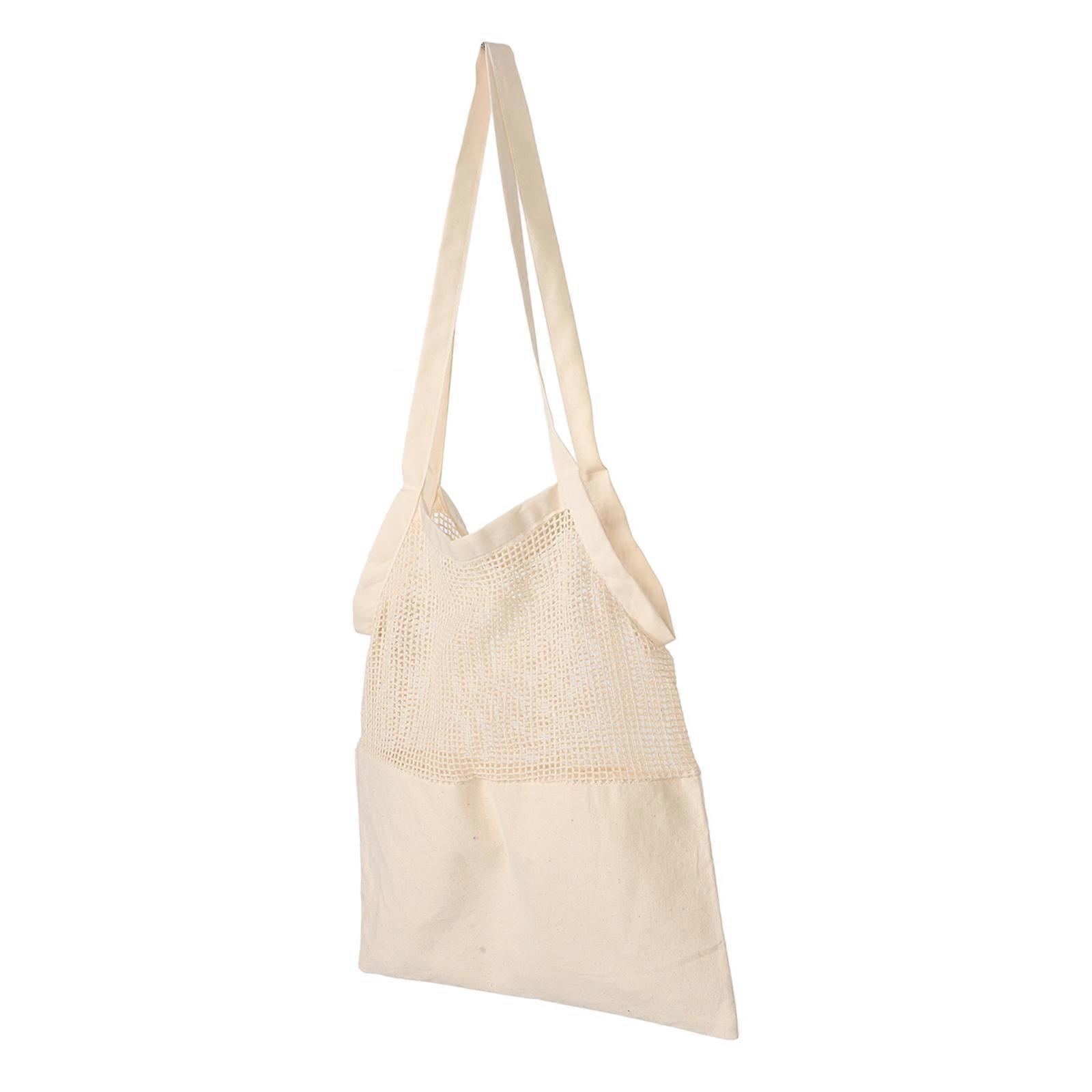 Foldable Reusable Shopping Bag Portable Mesh Bag with Handles Breathable for Farmers Market Beige 1Set