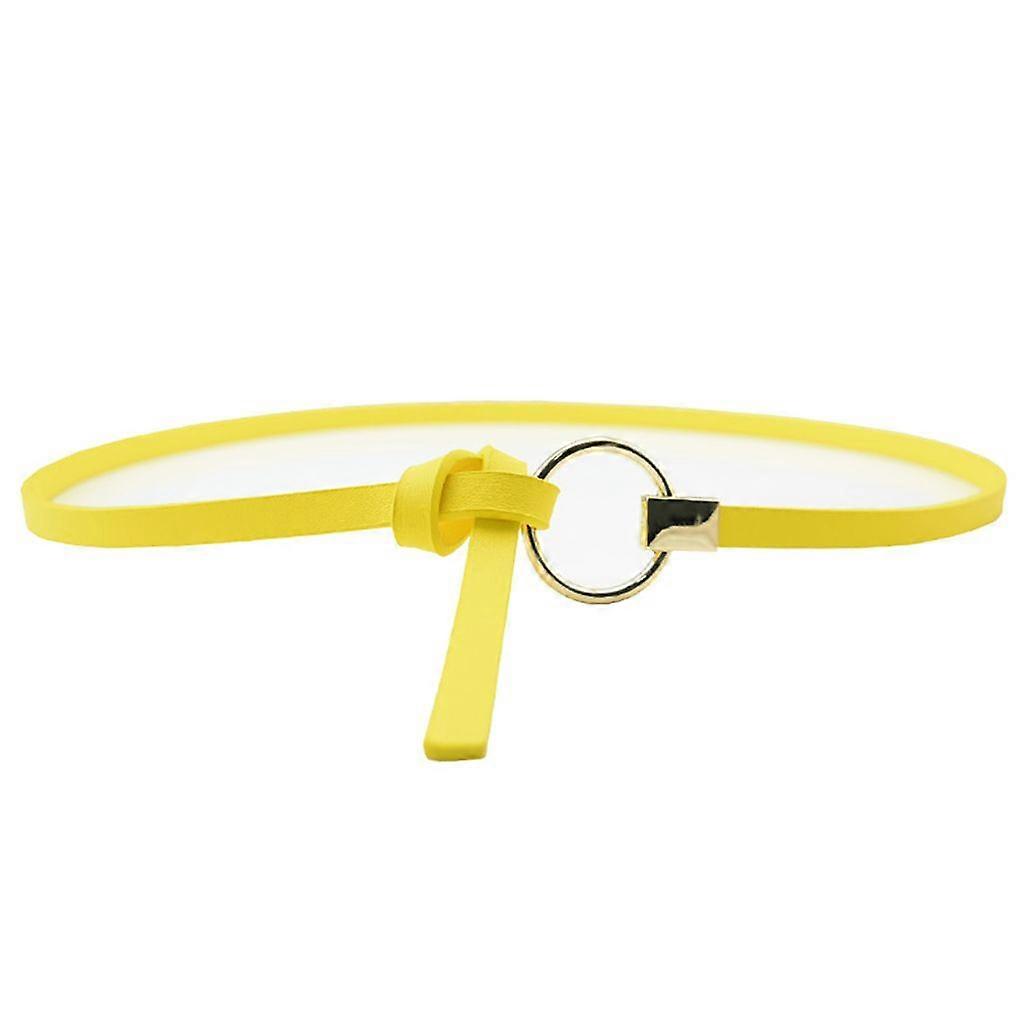 Fashion Women's Metal Ring Faux Leather Slim Waist Belt - Yellow