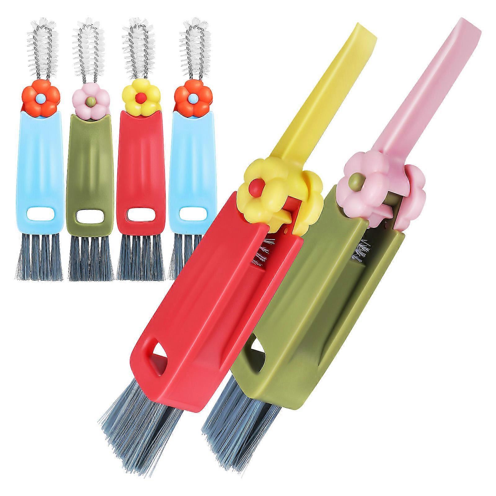 Bottle Cap Detail Brush Versatile Cleaning Tasks Durable Structure Red 6Pcs