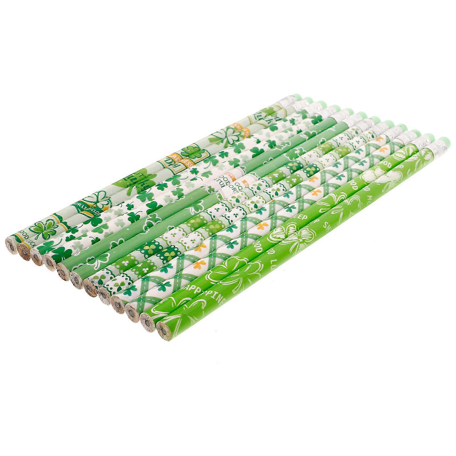 St Patrick Pencils Drawing Writing Sketching Erasable Without Latex Children Students St Patricks Day Celebration School Use 12Pcs