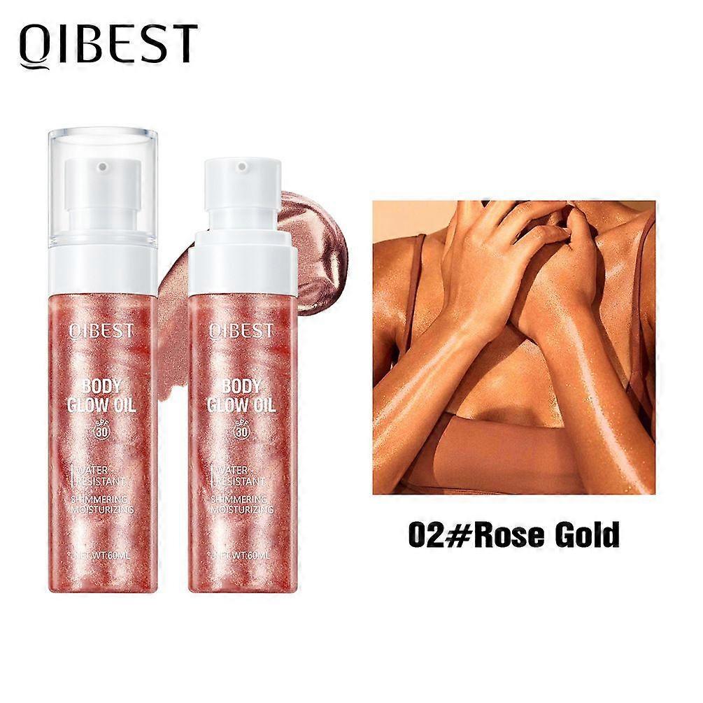 Rose Gold Body Glow Oil with SPF 30 Broad Spectrum, Lightweight Sunscreen Long Lasting Shimmer Body Lotion for All Skin Types, Moisturizer Mineral Oil